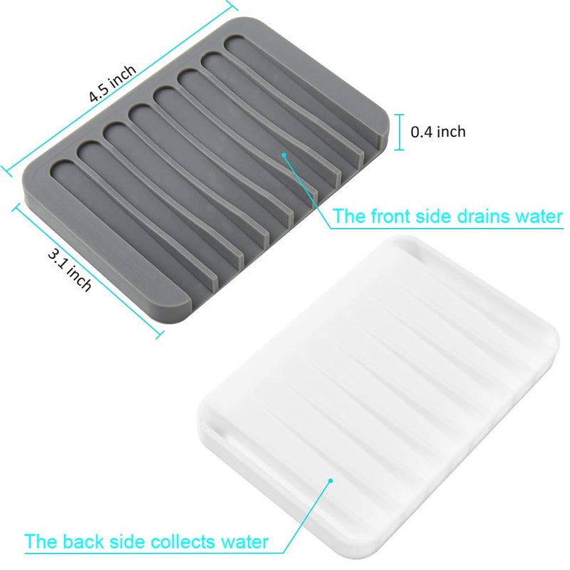 Summer Lemon 2PCS Soap Dish Holder, Premium Silicone Soap Dishes for Shower Bathroom Kitchen Sinksï¼Œ Soap Tray Saver Drainer, Self-draining Waterfall, Non-Slip Design, Easy Cleaning (White) - Image 5